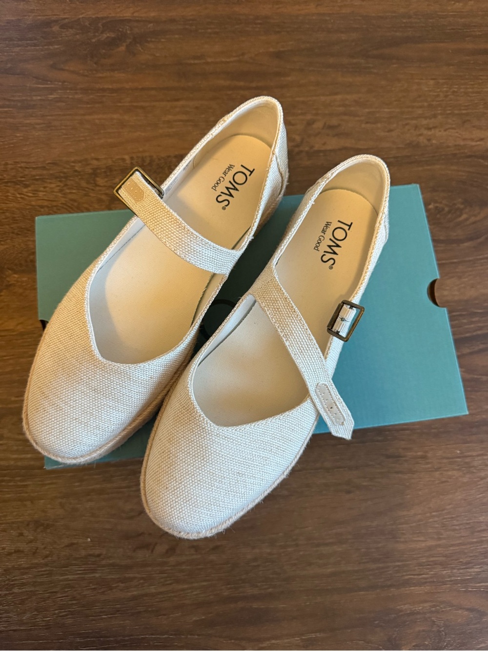 TOMS Natural Canvas Mary Jane Flats with Buckle